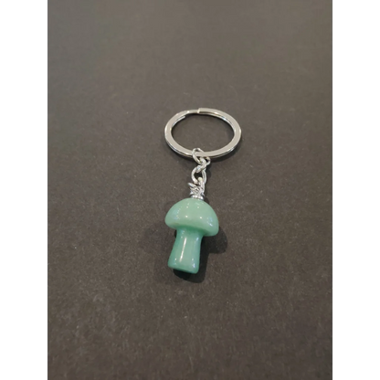 Glossy mint-green stone mushroom keychain with silver ring from Magical Stone Mushroom Collection