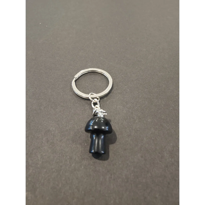 Black stone mushroom keychain with silver ring from Magical Stone Mushroom Collection