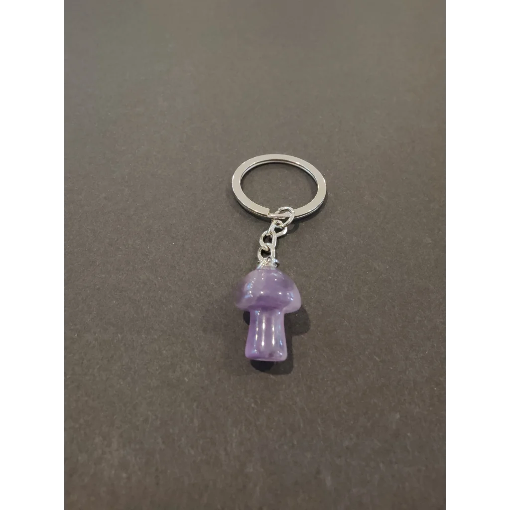 Translucent lavender stone mushroom keychain with silver ring from Magical Stone Mushroom collection