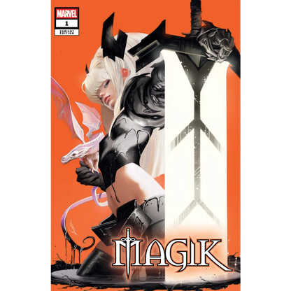 Black and white Magik comic cover featuring Magik in a dynamic pose by Alexander Lozano