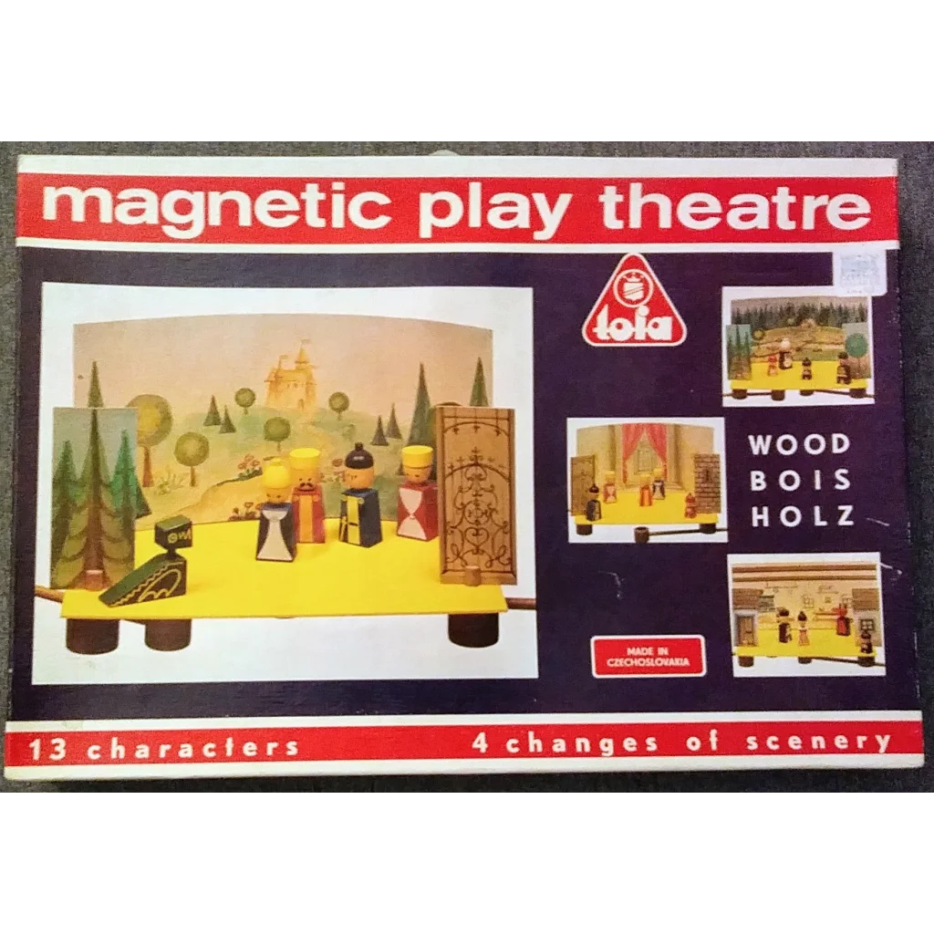 Vintage Magnetic Play Theatre Set from Czechoslovakia with 13 colorful wooden figures