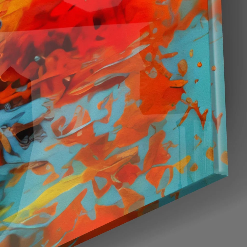 Vibrant tempered glass art of Galata Tower in swirling red, orange, teal hues