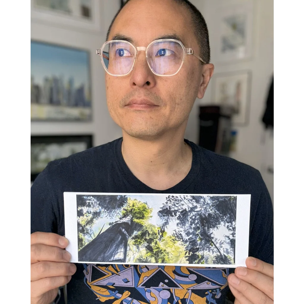 Majestic Armstrong Redwoods watercolor print in white frame