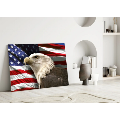 Majestic Bald Eagle on American Flag Canvas Wall Art Print