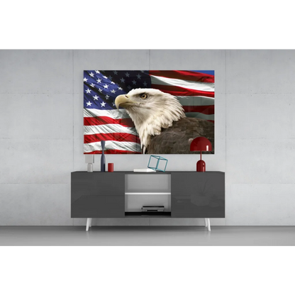 Majestic Bald Eagle American Flag Wall Art Canvas Print