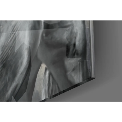 Sleek black-and-white abstract horse portrait wall art with leather details