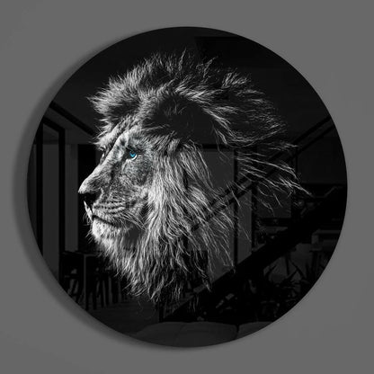 Majestic blue eyed lion head tempered glass art for walls