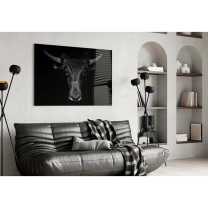 Majestic black-and-white bull portrait framed wall art