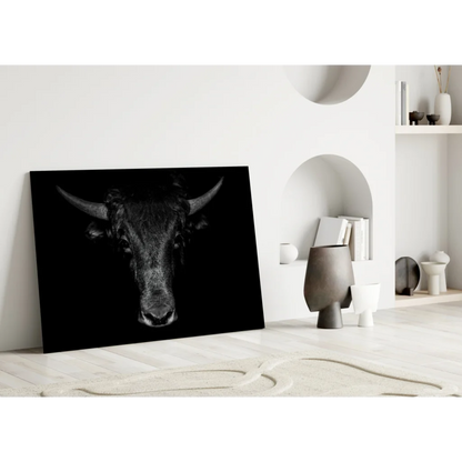 Majestic bull face black-and-white canvas wall art print