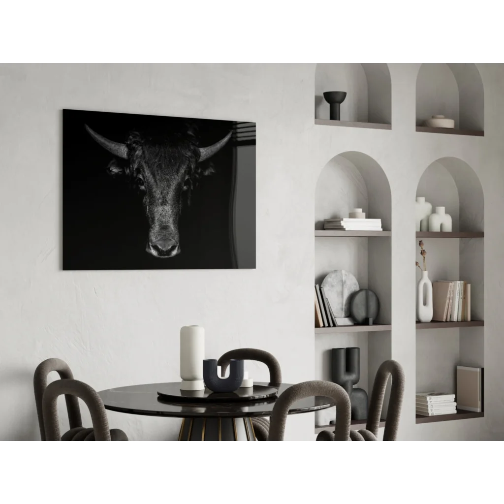 Black-and-white canvas print of majestic bull head wall art