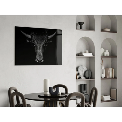 Black-and-white canvas print of majestic bull head wall art