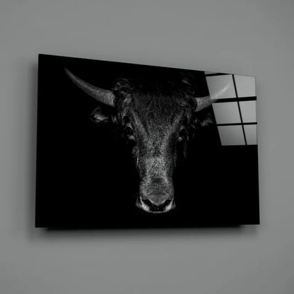 Dramatic black-and-white bull face canvas wall art close-up