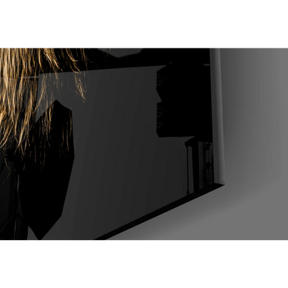 Majestic Golden Lion glass wall art on sleek black TV frame