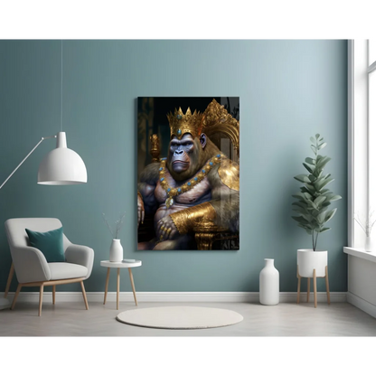 Majestic golden crown gorilla portrait canvas wall art