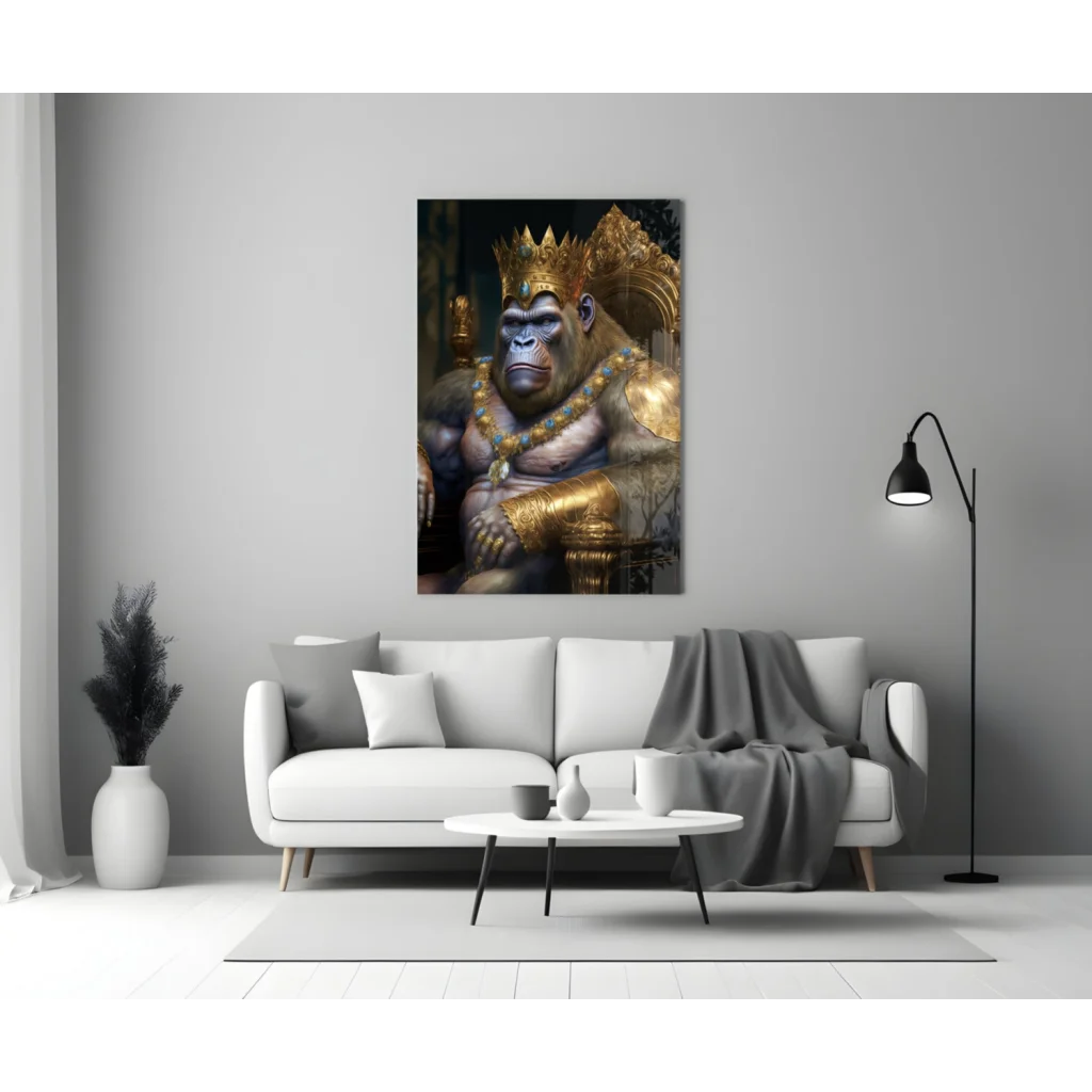 Majestic golden crown gorilla portrait canvas wall art