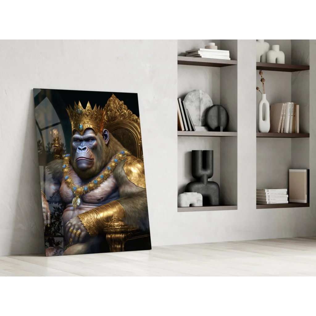 Majestic golden crown gorilla portrait canvas wall art