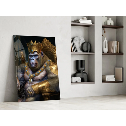 Majestic golden crown gorilla portrait canvas wall art
