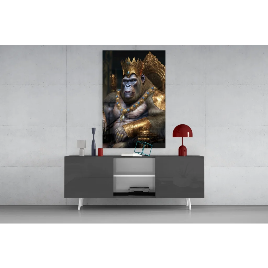 Majestic Gorilla King canvas wall art with golden crown portrait