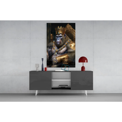 Majestic Gorilla King canvas wall art with golden crown portrait