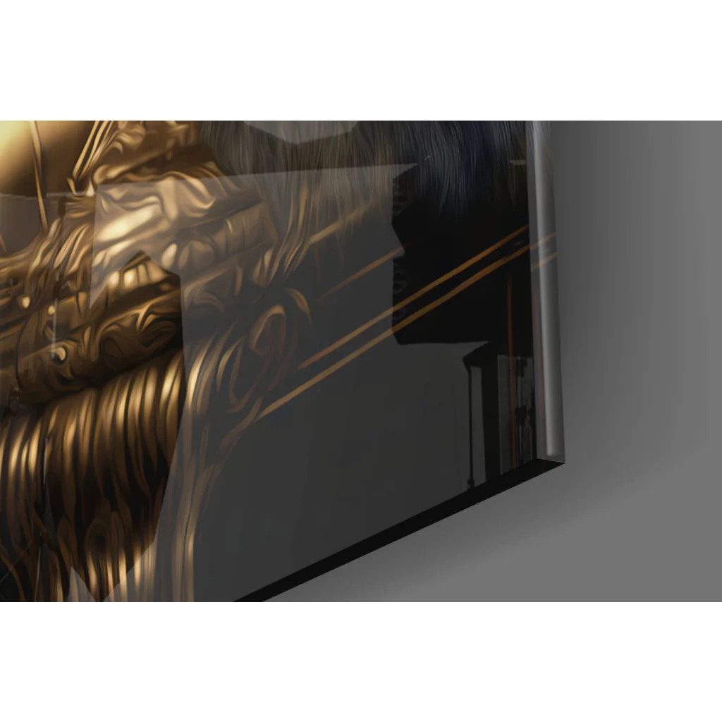 Majestic Gorilla King glass wall art with golden ornate frame