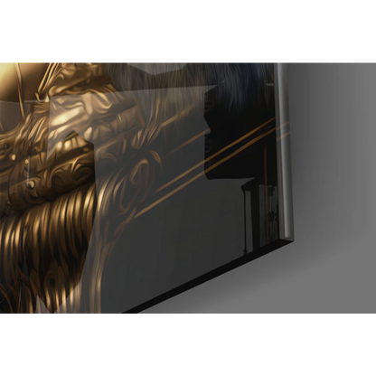 Majestic Gorilla King glass wall art with golden ornate frame