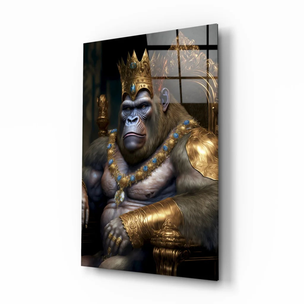 Majestic Gilded Gorilla King portrait canvas wall art with gold crown