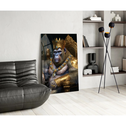 Majestic Gorilla King canvas wall art with gold crown