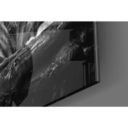 Majestic Lion glass wall art in black and white on 4K OLED TV