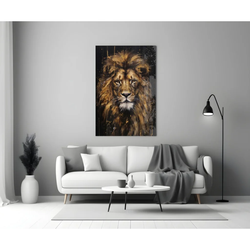 Majestic Lion Head Glass Wall Art Print on Canvas