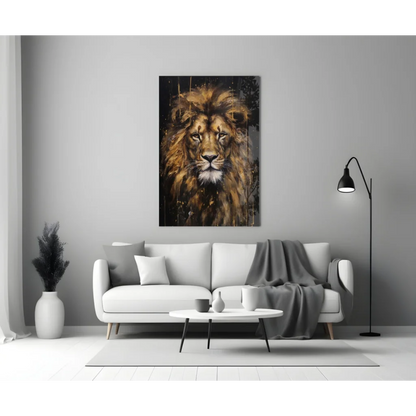 Majestic Lion Head Glass Wall Art Print on Canvas
