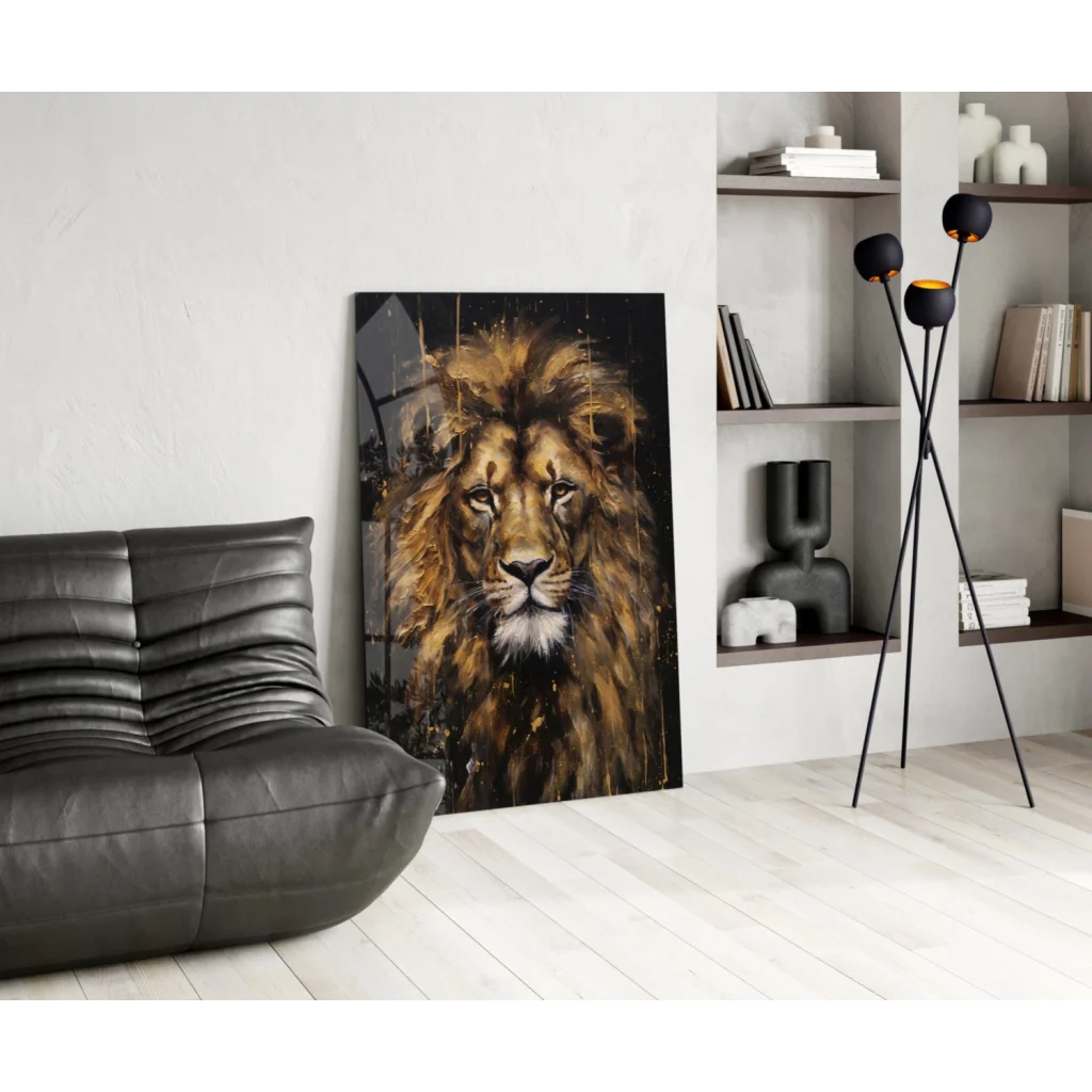 Majestic Lion Head Glass Wall Art Print on Canvas