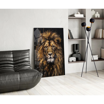 Majestic Lion Head Glass Wall Art Print on Canvas