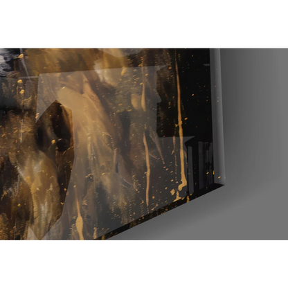 Majestic Lion Head gold black marble glass wall art with glossy finish