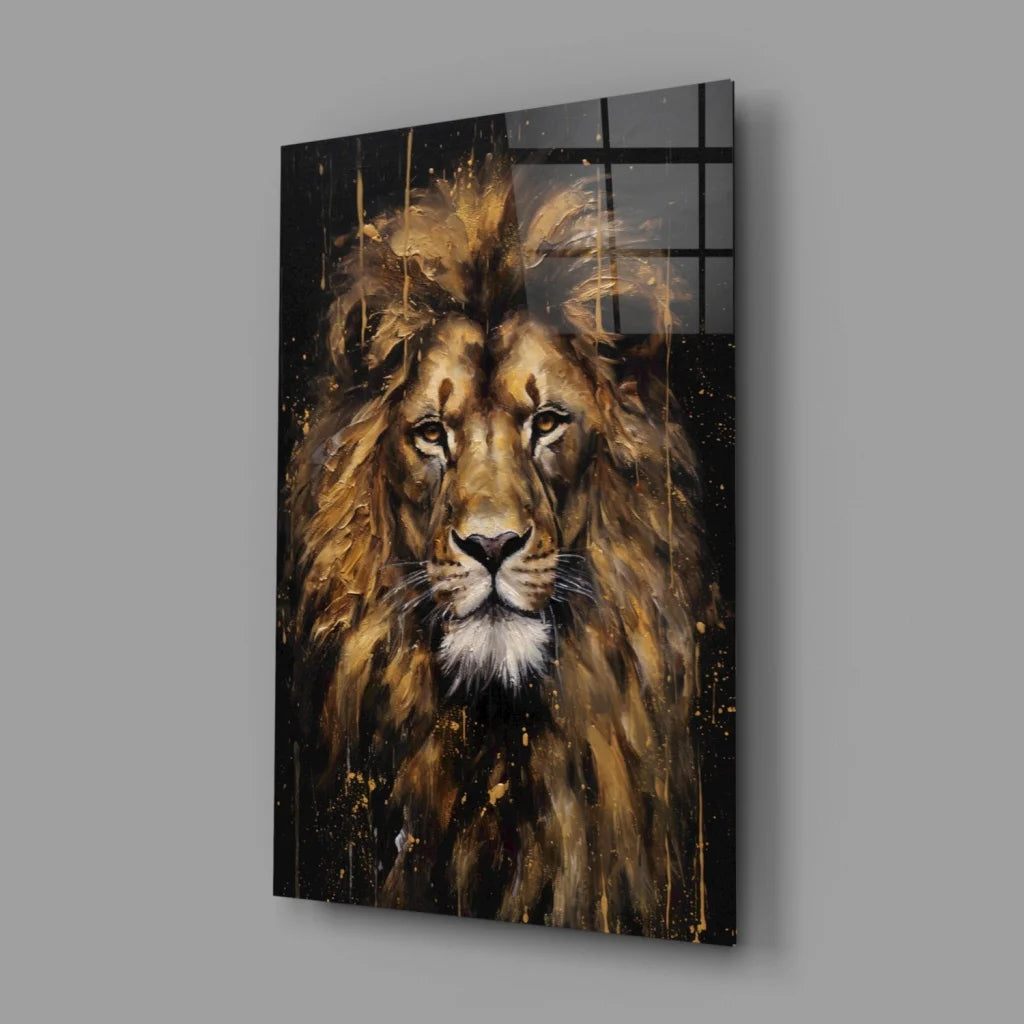 Majestic Lion Head on Glass Wall Art Print