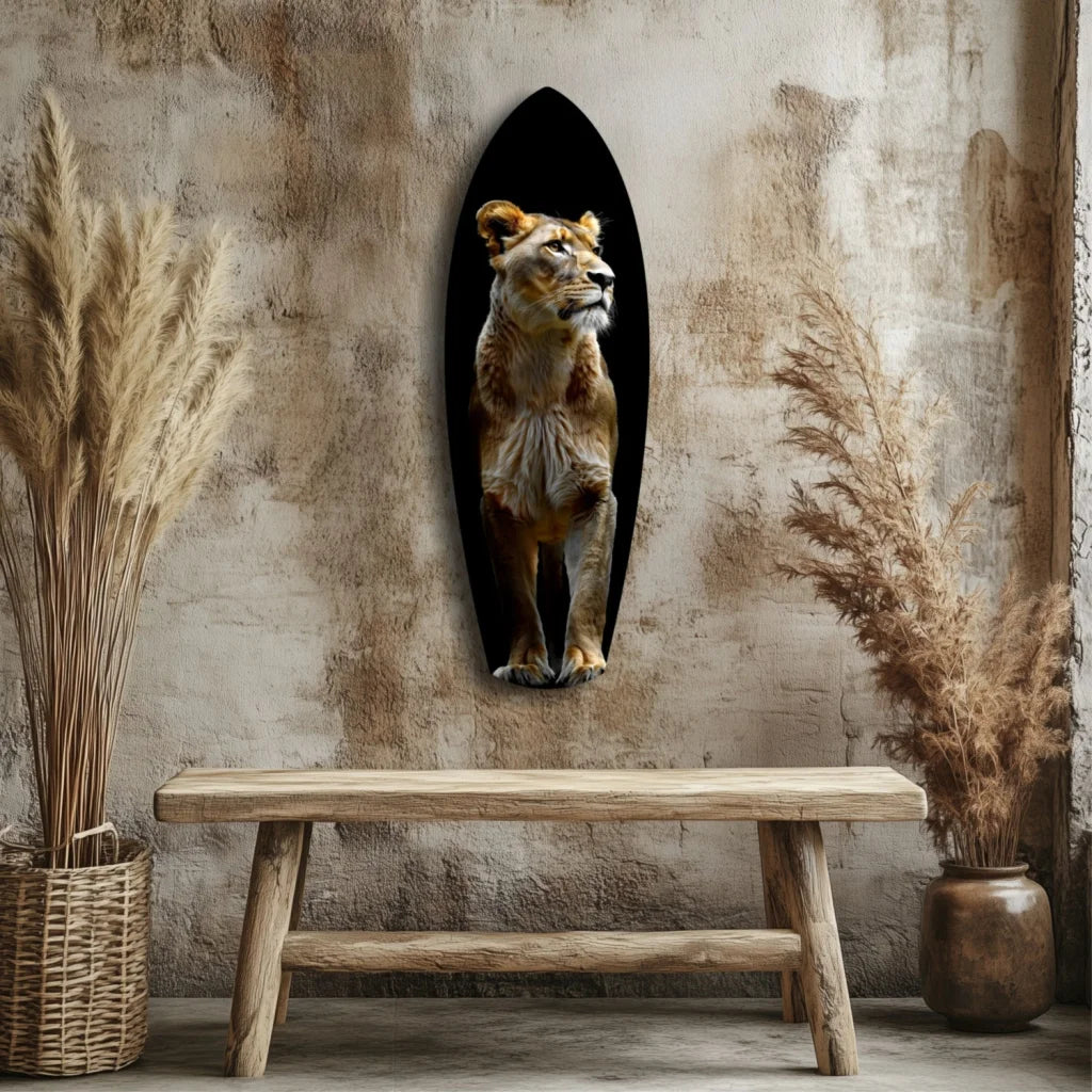 Majestic Lion 3D tempered glass wall art in black and brown fur texture