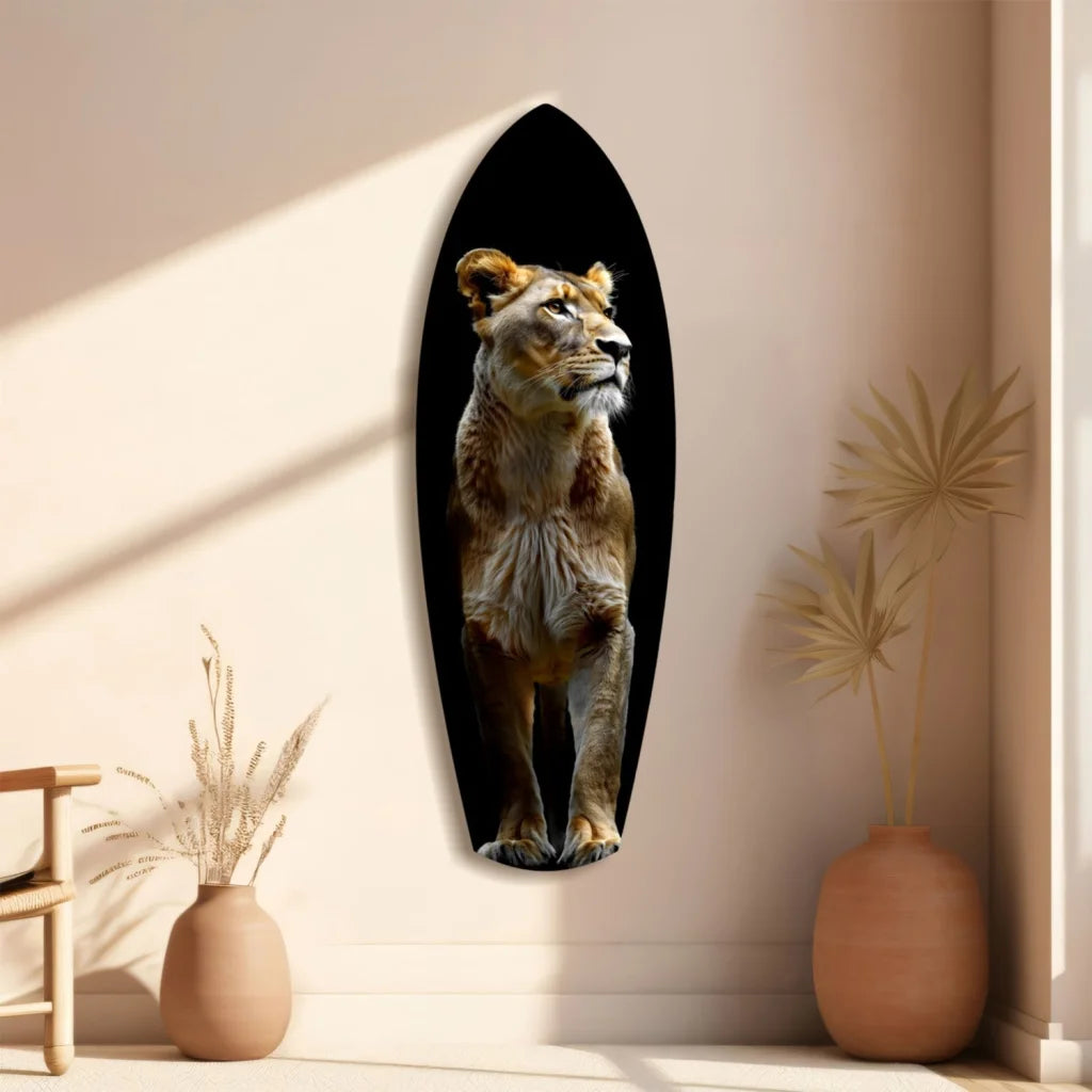 Majestic Lion 3D tempered glass art in black frame, modern wall design