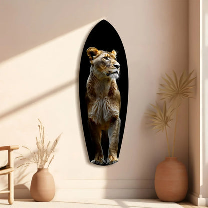 Majestic Lion 3D tempered glass art in black frame, modern wall design