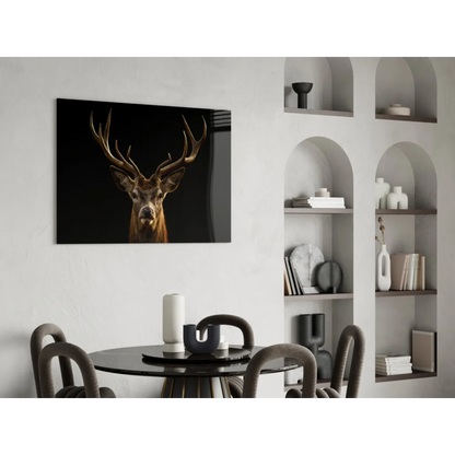 Majestic golden stag with antlers canvas wall art on black frame