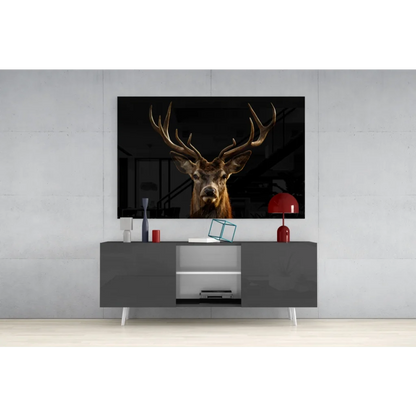 Majestic black-and-white stag antlers wall art on gray console