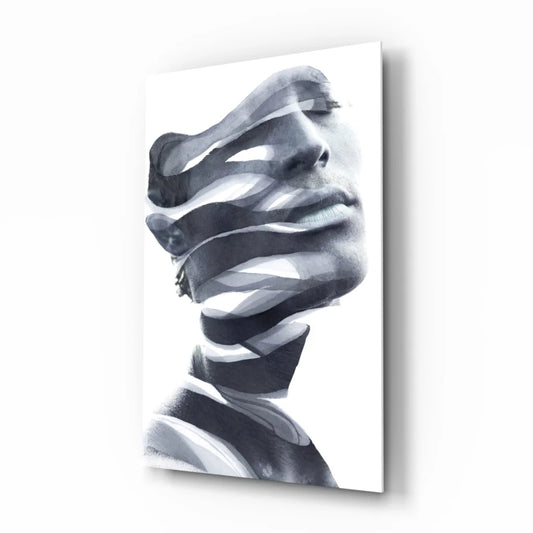 Black and white flowing lines abstract portrait wall art canvas