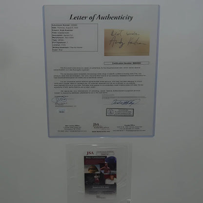 JSA-certified authenticity letter for deluxe framed Andy Kaufman and Jim Carrey signed Man on the Moon poster