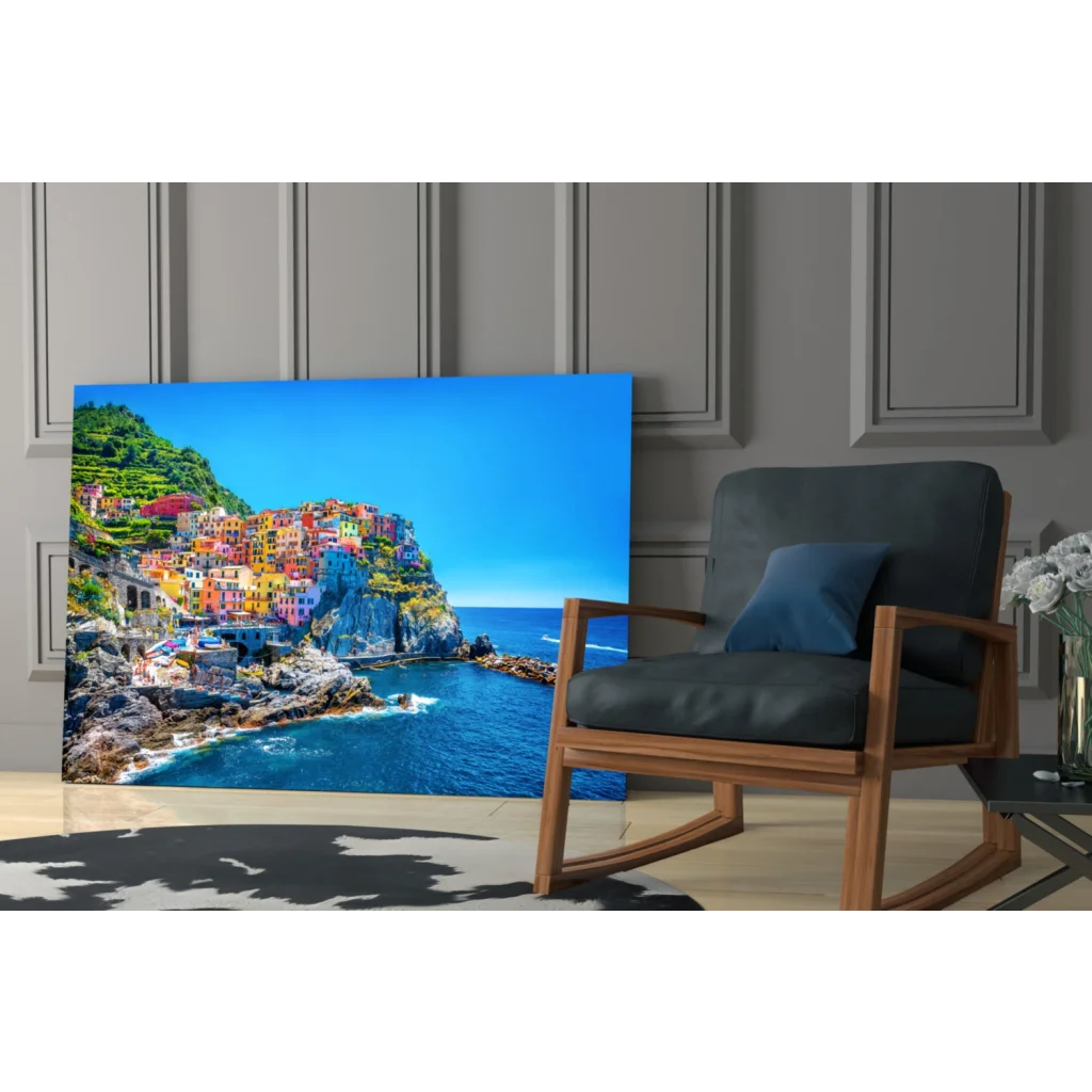 Vibrant coastal village canvas wall art print