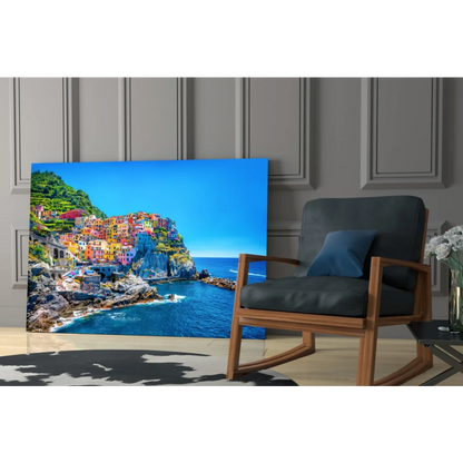 Vibrant coastal village canvas wall art print