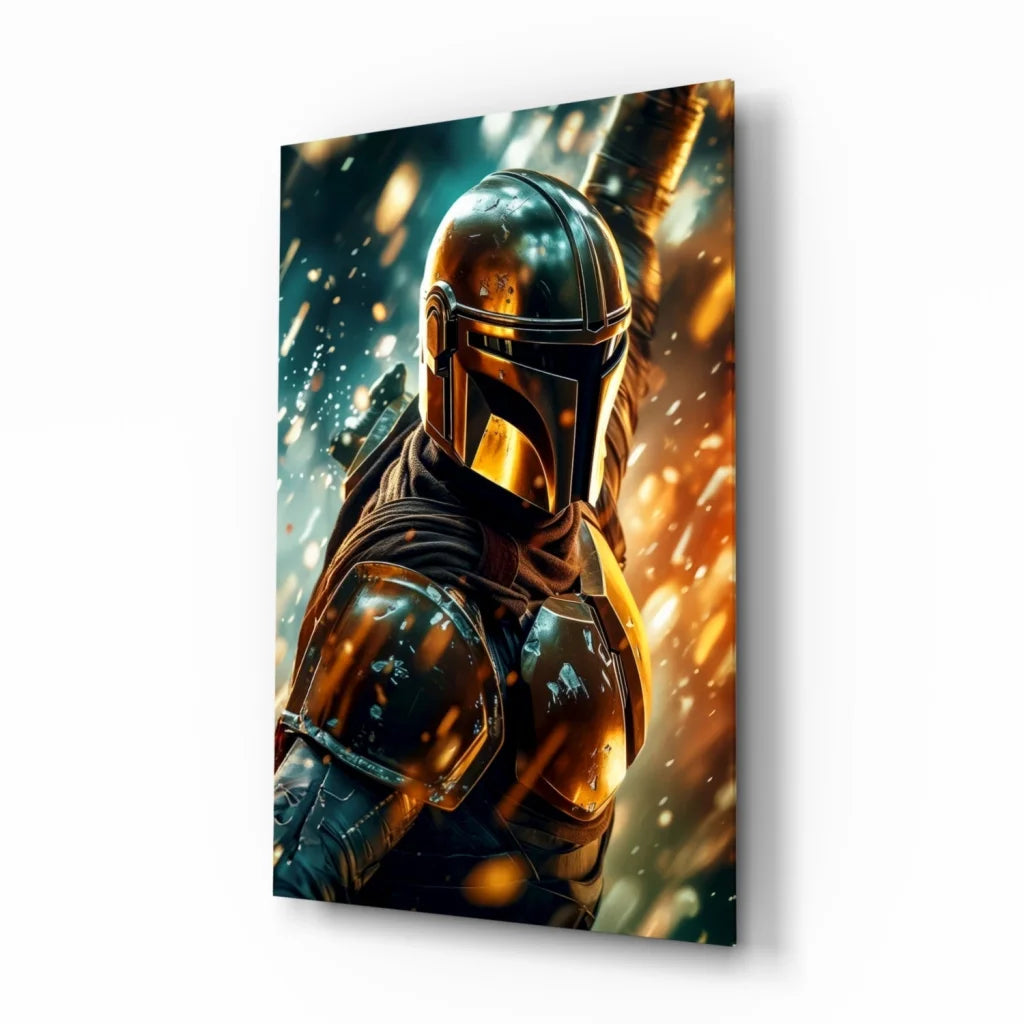 Mandalorian Gold Armor Glass Wall Art Poster | Insigneart USA | vintageantiquesgifts.com