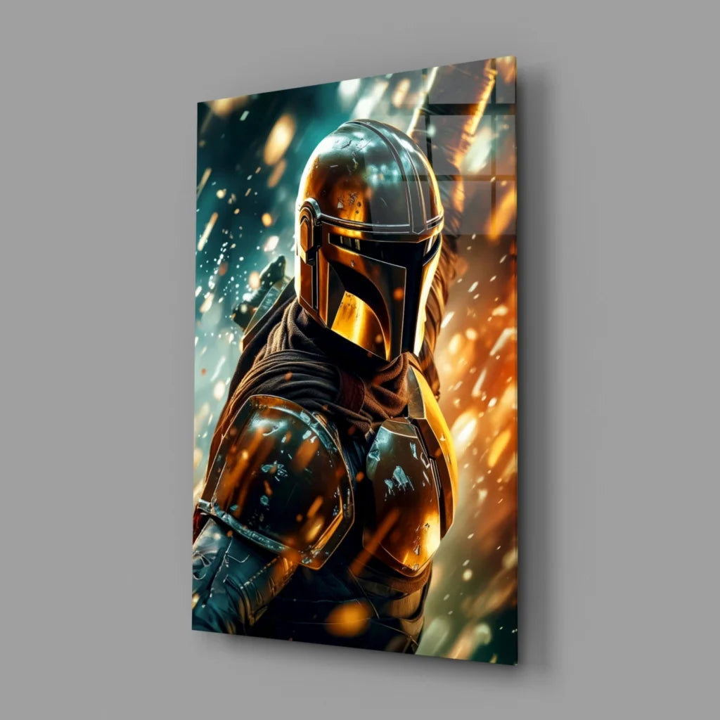 Mandalorian Gold Armor Glass Wall Art Poster | Glass Wall Art Print | vintageantiquesgifts.com