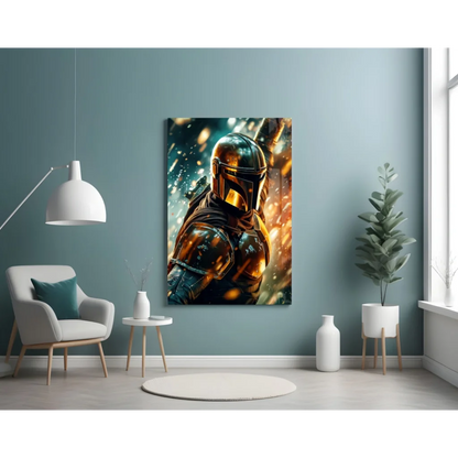 Mandalorian Gold Armor Glass Wall Art Poster | Contemporary Home Wall Art | vintageantiquesgifts.com