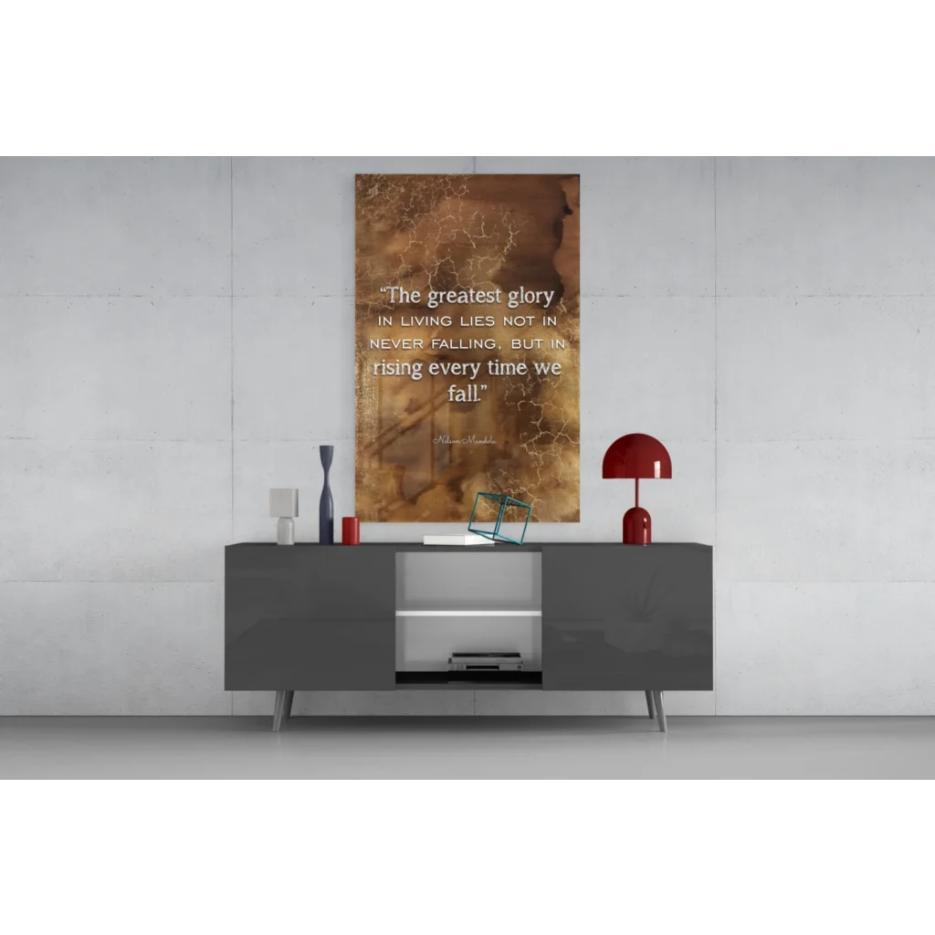 Nelson Mandela bronze gold wall art canvas print with quote above console