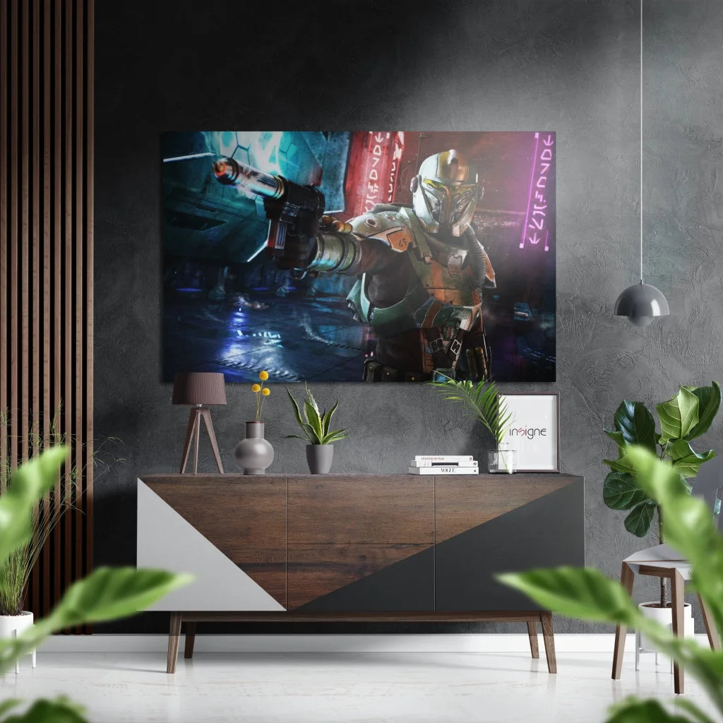 Mando in Cyberpunk Brushed Aluminium Dibond Wall Art