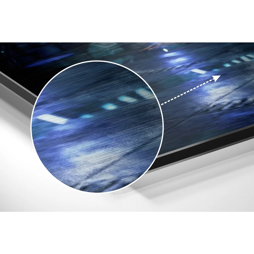 Sleek TV on vibrant brushed aluminium dibond print