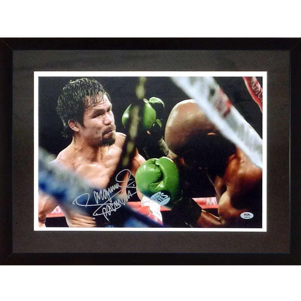 Manny Pacquiao autographed deluxe framed 12x18 photo in boxing action